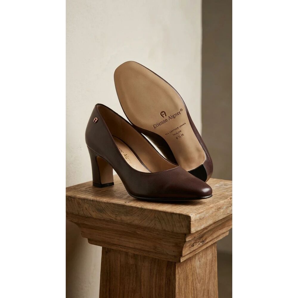 Etienne Aigner Brown All Leather Upper, Man Made Sole Heels | Sz 6.5M
